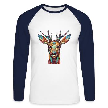 Reh Hirsch buntes Aquarell Tier Illustration - Unisex Baseballshirt langarm - Weiß/Navy - Vorne - Nik (191cm)