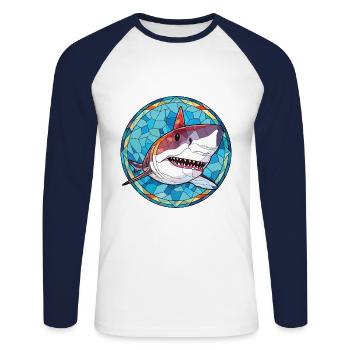 Shark Colorful Watercolor Animal Pet Illustration - Unisex Long Sleeve Baseball T-Shirt - white/navy - Front - Nik (191cm)