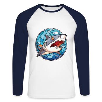Shark Colorful Watercolor Animal Pet Illustration - Unisex Long Sleeve Baseball T-Shirt - white/navy - Front - Nik (191cm)