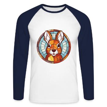 Squirrel Colorful Watercolor Animal Illustration - Unisex Long Sleeve Baseball T-Shirt - white/navy - Front - Nik (191cm)