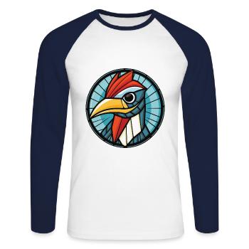 Illustration animale aquarelle colorée de pic - T-shirt baseball manches longues Homme - blanc/marine - Devant - Nik (191cm)