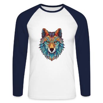 Wolf Colorful Watercolor Animal Pet Illustration - Unisex Long Sleeve Baseball T-Shirt - white/navy - Front - Nik (191cm)