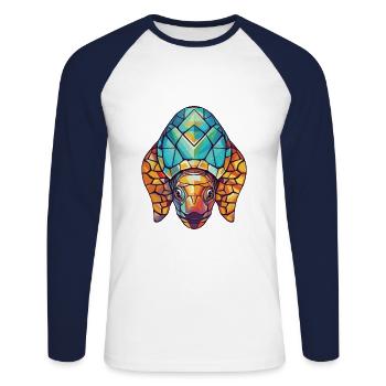 Turtle Colorful Watercolor Animal Pet Illustration - Unisex Long Sleeve Baseball T-Shirt - white/navy - Front - Nik (191cm)