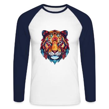 Tiger Colorful Watercolor Animal Pet Illustration - Unisex Long Sleeve Baseball T-Shirt - white/navy - Front - Nik (191cm)
