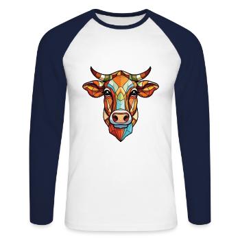 Kuh buntes Aquarell Tier Haustier Illustration - Unisex Baseballshirt langarm - Weiß/Navy - Vorne - Nik (191cm)