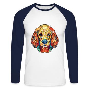 Poodle Dog Colorful Watercolor Animal Illustration - Unisex Long Sleeve Baseball T-Shirt - white/navy - Front - Nik (191cm)