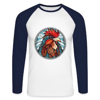 Hahn Buntes Aquarell Tier Illustration - Unisex Baseballshirt langarm - Weiß/Navy - Vorne - Nik (191cm)
