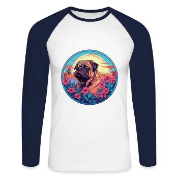 Colorful Dog Colorful Watercolor Animal Cartoon - Unisex Long Sleeve Baseball T-Shirt - white/navy - Front - Nik (191cm)
