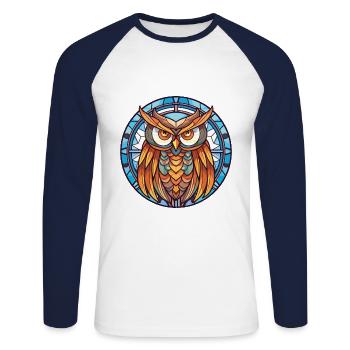 Eule buntes Aquarell Tier Haustier Illustration - Unisex Baseballshirt langarm - Weiß/Navy - Vorne - Nik (191cm)
