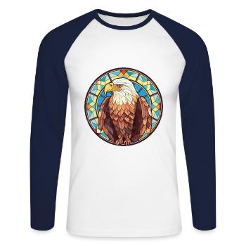 Eagle Colorful Watercolor Animal Pet Illustration - Unisex Long Sleeve Baseball T-Shirt - white/navy - Front - Nik (191cm)