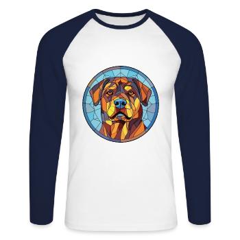 Rottweiler Hund Buntes Aquarell Tier Karikatur - Unisex Baseballshirt langarm - Weiß/Navy - Vorne - Nik (191cm)