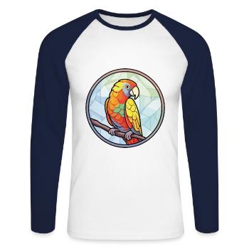 Papagei buntes Aquarell Tier Haustier Illustration - Unisex Baseballshirt langarm - Weiß/Navy - Vorne - Nik (191cm)