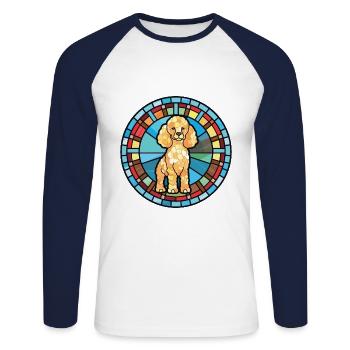 Caniche Chien Aquarelle Colorée Animal Illustration - T-shirt baseball manches longues Homme - blanc/marine - Devant - Nik (191cm)