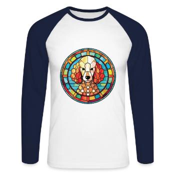 Poodle Dog Colorful Watercolor Animal Illustration - Unisex Long Sleeve Baseball T-Shirt - white/navy - Front - Nik (191cm)