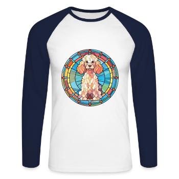 Caniche Chien Aquarelle Colorée Animal Illustration - T-shirt baseball manches longues Homme - blanc/marine - Devant - Nik (191cm)