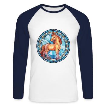 Poney Bébé Cheval Aquarelle Colorée Animal Cartoon - T-shirt baseball manches longues Homme - blanc/marine - Devant - Nik (191cm)