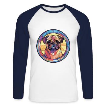 Mopshund bunte Aquarell-Tier-Illustration - Unisex Baseballshirt langarm - Weiß/Navy - Vorne - Nik (191cm)