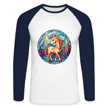 Poney Bébé Cheval Aquarelle Colorée Animal Cartoon - T-shirt baseball manches longues Homme - blanc/marine - Devant - Nik (191cm)