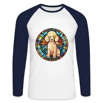 Caniche Chien Aquarelle Colorée Animal Illustration - T-shirt baseball manches longues Homme - blanc/marine - Devant - Nik (191cm)