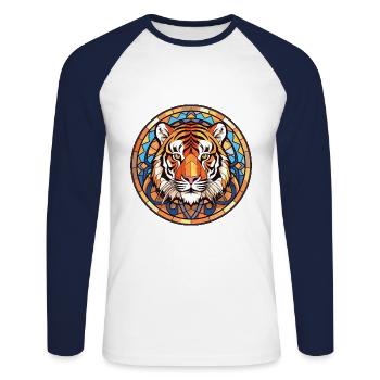 Tiger Colorful Watercolor Animal Pet Illustration - Unisex Long Sleeve Baseball T-Shirt - white/navy - Front - Nik (191cm)