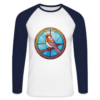 Sparrow Colorful Watercolor Animal Illustration - Unisex Long Sleeve Baseball T-Shirt - white/navy - Front - Nik (191cm)