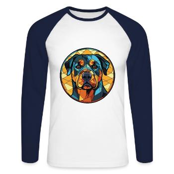 Rottweiler Hund Buntes Aquarell Tier Karikatur - Unisex Baseballshirt langarm - Weiß/Navy - Vorne - Nik (191cm)
