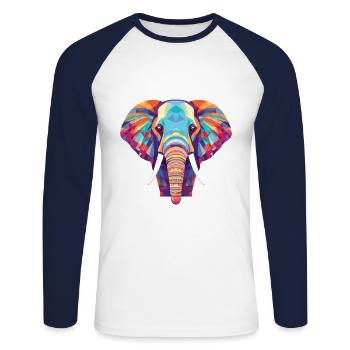 Elefant buntes Aquarell Tier Illustration - Unisex Baseballshirt langarm - Weiß/Navy - Vorne - Nik (191cm)