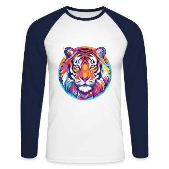Tiger Colorful Watercolor Animal Pet Illustration - Unisex Long Sleeve Baseball T-Shirt - white/navy - Front - Nik (191cm)