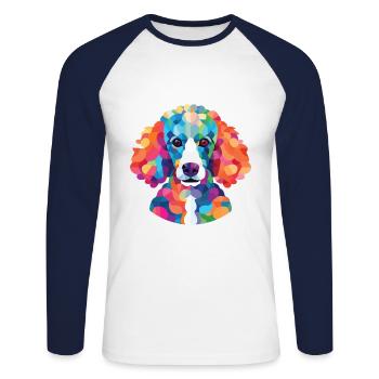 Caniche Chien Aquarelle Colorée Animal Illustration - T-shirt baseball manches longues Homme - blanc/marine - Devant - Nik (191cm)