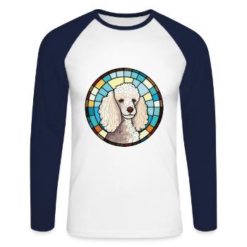 Poodle Dog Colorful Watercolor Animal Illustration - Unisex Long Sleeve Baseball T-Shirt - white/navy - Front - Nik (191cm)