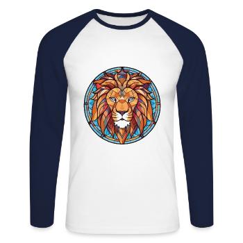 Lion Colorful Watercolor Animal Pet Illustration - Unisex Long Sleeve Baseball T-Shirt - white/navy - Front - Nik (191cm)