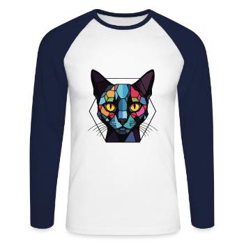 Bombay Cat Breed Illustration aquarelle colorée - T-shirt baseball manches longues Homme - blanc/marine - Devant - Nik (191cm)