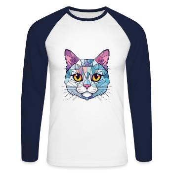 Chat d’argent britannique coloré aquarelle pour animaux de compagnie Cartoon - T-shirt baseball manches longues Homme - blanc/marine - Devant - Nik (191cm)