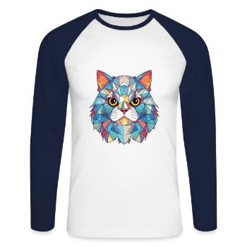 Colorpoint chat persan coloré aquarelle dessin animé - T-shirt baseball manches longues Homme - blanc/marine - Devant - Nik (191cm)