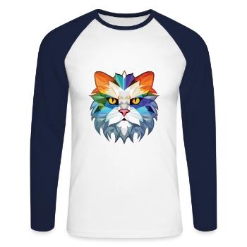 Chat persan à poil long blanc aquarelle colorée - T-shirt baseball manches longues Homme - blanc/marine - Devant - Nik (191cm)