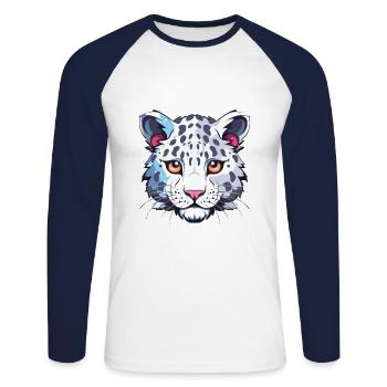 Léopard des neiges bébé chat coloré dessin animé aquarelle - T-shirt baseball manches longues Homme - blanc/marine - Devant - Nik (191cm)