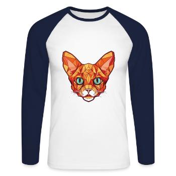 Illustration à l’aquarelle colorée de chat Devon Rex rouge - T-shirt baseball manches longues Homme - blanc/marine - Devant - Nik (191cm)