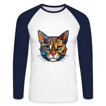 Havanna-braune Katze bunte Aquarell-Illustration - Unisex Baseballshirt langarm - Weiß/Navy - Vorne - Nik (191cm)