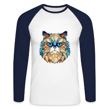 Chat de l’Himalaya aquarelle colorée Illustration pour animaux de compagnie - T-shirt baseball manches longues Homme - blanc/marine - Devant - Nik (191cm)