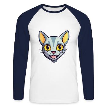 Arabian Egyptian Mau Cat Cartoon Watercolor Art - Unisex Long Sleeve Baseball T-Shirt - white/navy - Front - Nik (191cm)