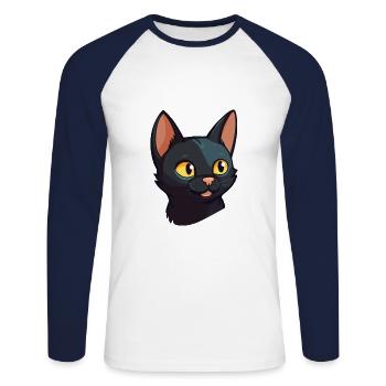 Illustration à l’aquarelle de dessin animé de chat de Bombay - T-shirt baseball manches longues Homme - blanc/marine - Devant - Nik (191cm)