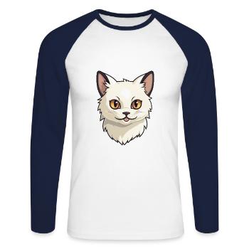 Balinesische Katze Cartoon Aquarell Illustration - Unisex Baseballshirt langarm - Weiß/Navy - Vorne - Nik (191cm)