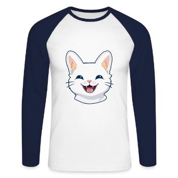 Illustration d’aquarelle de bande dessinée de chat égéen - T-shirt baseball manches longues Homme - blanc/marine - Devant - Nik (191cm)