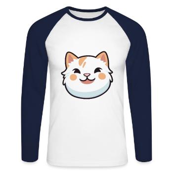 Asian Cat Colorful Cartoon Watercolor Illustration - Unisex Long Sleeve Baseball T-Shirt - white/navy - Front - Nik (191cm)