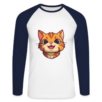 German Rex Cat Cartoon Watercolor Illustration - Unisex Long Sleeve Baseball T-Shirt - white/navy - Front - Nik (191cm)