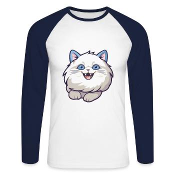 Ragdoll Katze Cartoon Aquarell Illustration - Unisex Baseballshirt langarm - Weiß/Navy - Vorne - Nik (191cm)