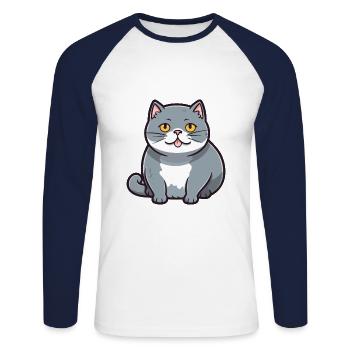 Britische Falte Kurzhaar Katze Karikatur Aquarell Kunst - Unisex Baseballshirt langarm - Weiß/Navy - Vorne - Nik (191cm)