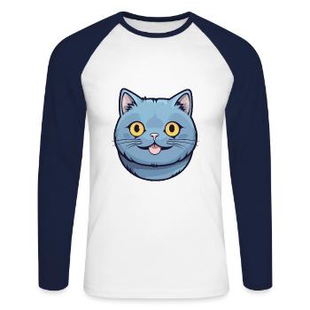 British Shorthair chat Cartoon aquarelle Clipart - T-shirt baseball manches longues Homme - blanc/marine - Devant - Nik (191cm)