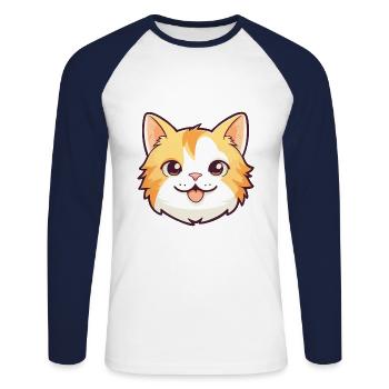 Hauskatze Cartoon Aquarell Illustration - Unisex Baseballshirt langarm - Weiß/Navy - Vorne - Nik (191cm)