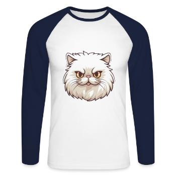 Colorpoint chat persan dessin animé aquarelle clipart - T-shirt baseball manches longues Homme - blanc/marine - Devant - Nik (191cm)